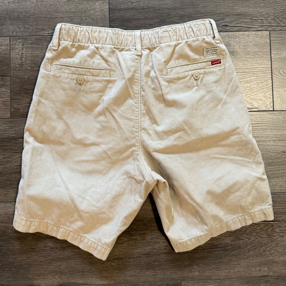 Levis XX Chino EZ Corduroy Shorts Mens Small Tan Beige Elastic Waist 8" Inseam
